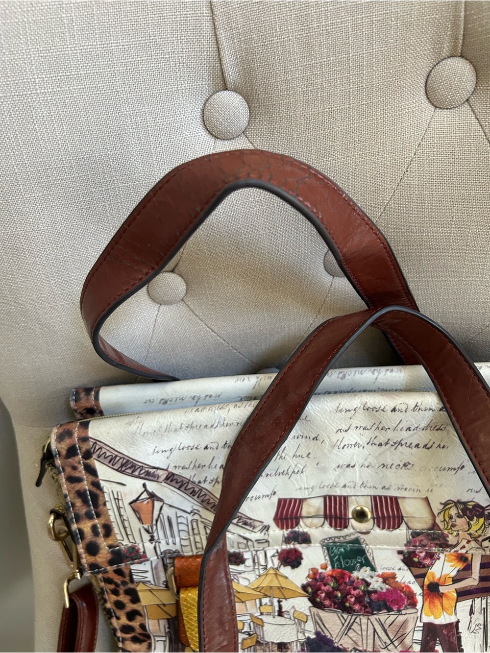 Nicole Lee Multicolor Printed Satchel with Brown Handles - Picture 4 of 15
